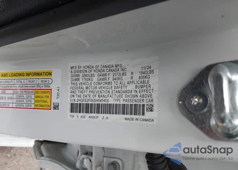 2025 Honda Civic Sport from USA, damaged, VIN 2HGFE2F56SH545405